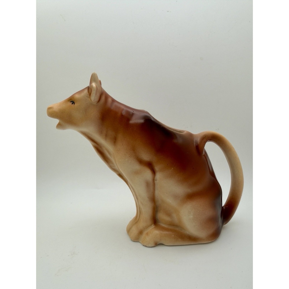 Vintage Ceramic Cow Creamer Pitcher Brown Glaze Farmhouse Cottage Core 5"